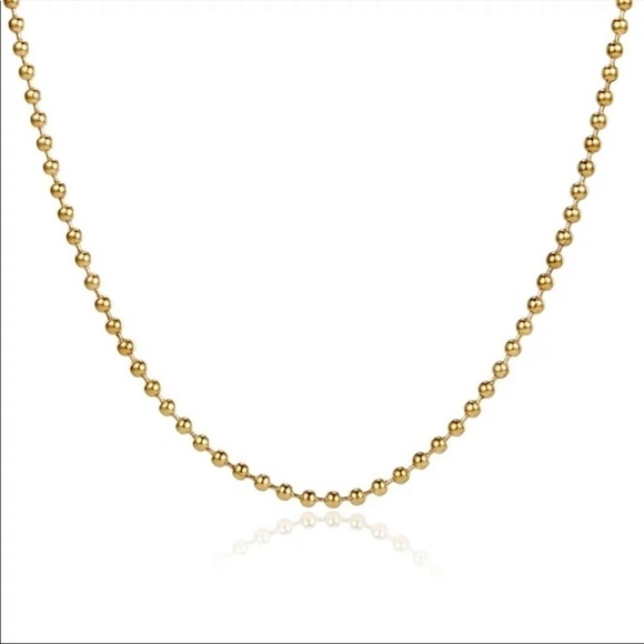 14K gold plated stainless steel steel ball beads chain necklace 16 inches - Picture 4 of 7